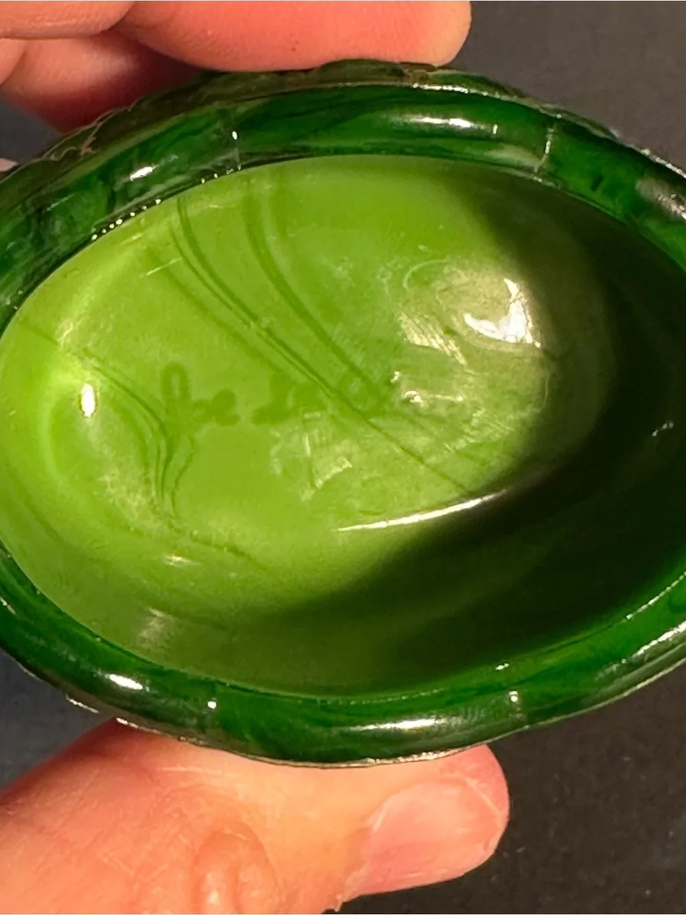 Vintage Joe St. Clair Glass Dark Green Wheelbarrow Toothpick Holder Salt Dips